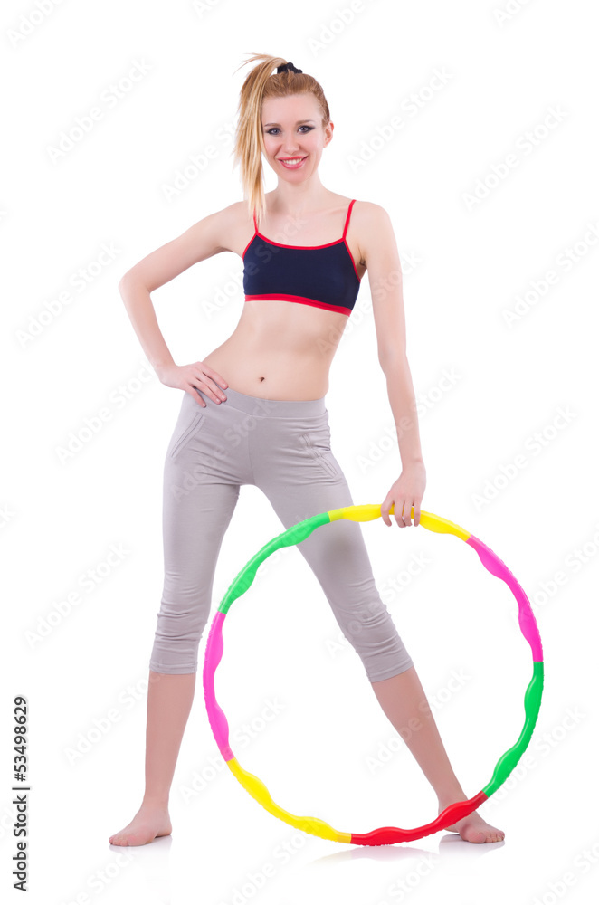 Woman doing exercises with hula hoop Woman doing exercises with hula hoop