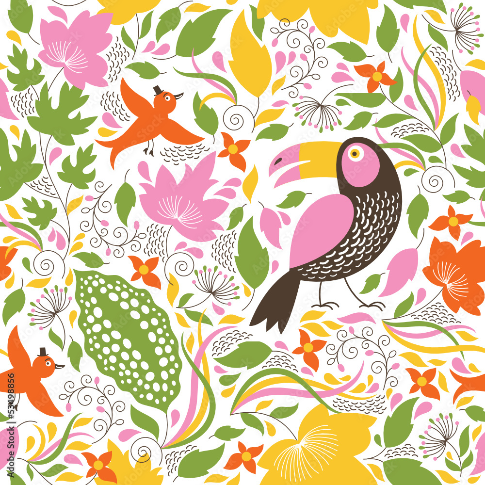 Obraz premium seamless floral background with birds