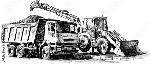 bulldozer and dump truck