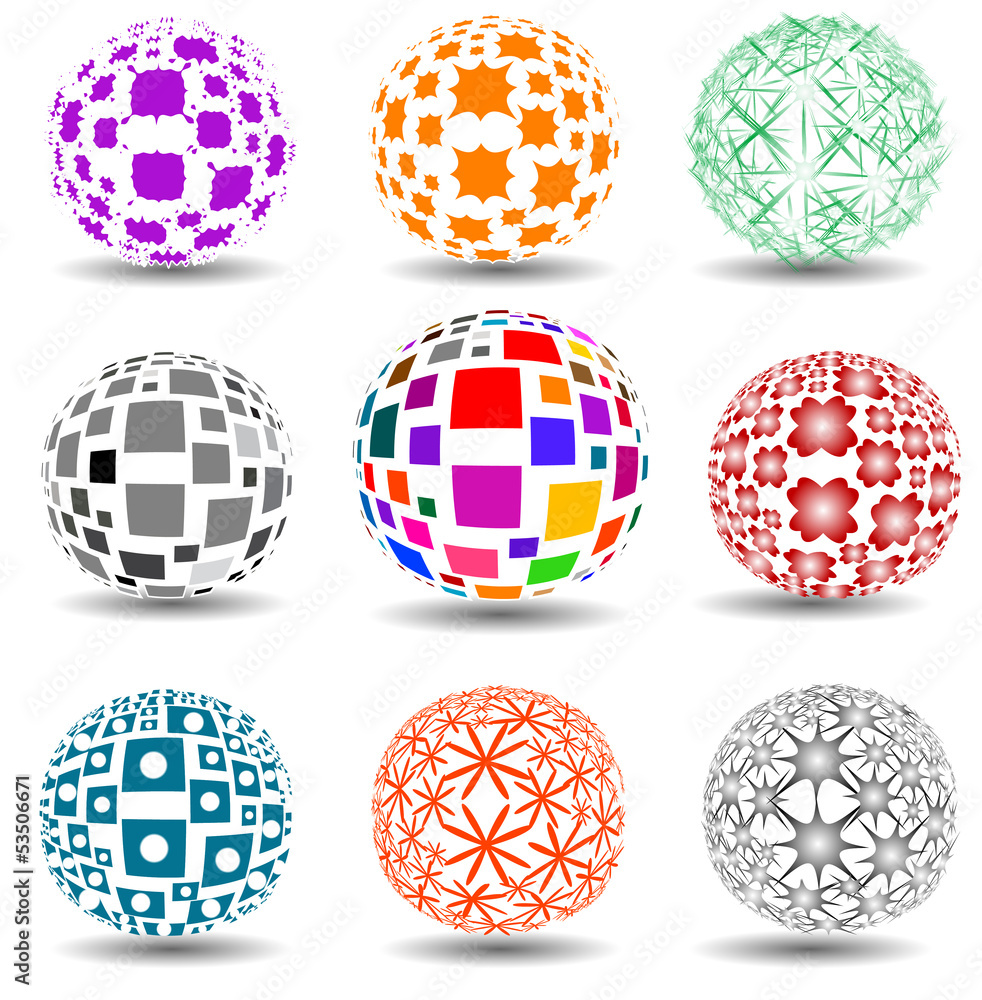 set of 3d globe, sphere shapes