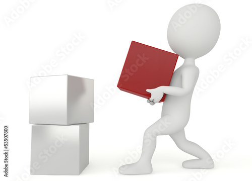 3d humanoid character hold a red box
