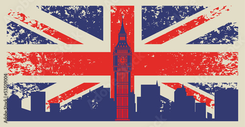 Britain flag and Big Ben in London