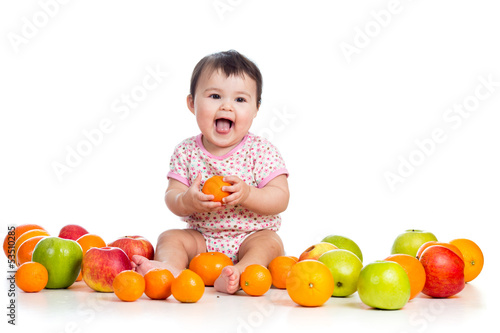 baby girl eating fruits