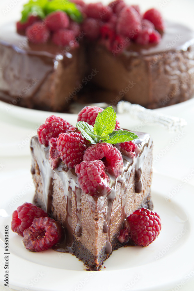 Chocolate cheesecake with raspberries. Chocolate cheesecake with raspberries.