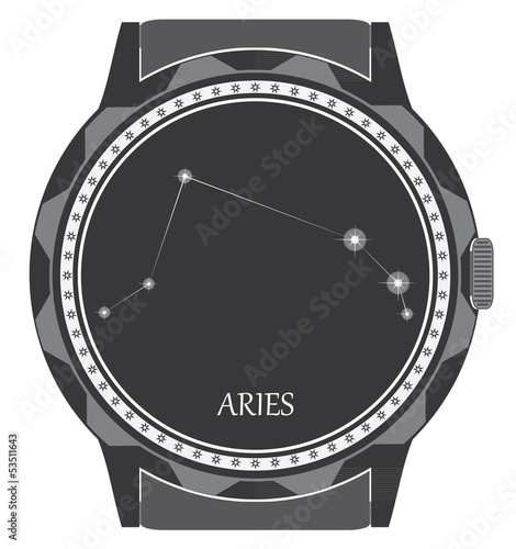 The watch dial with the zodiac sign Aries.
