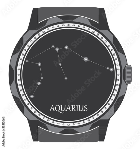 The watch dial with the zodiac sign Aquarius.