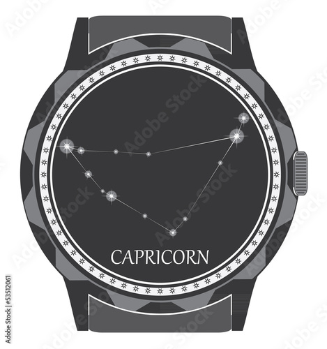 The watch dial with the zodiac sign Capricorn.
