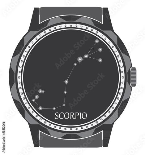 The watch dial with the zodiac sign Scorpio.