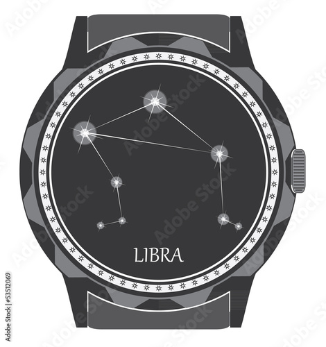 The watch dial with the zodiac sign Libra.