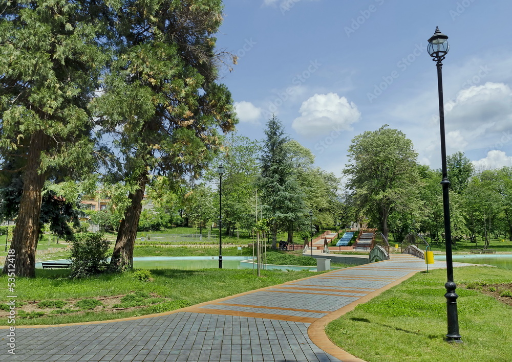 Part of public gardens in Peshtera town at mountain Rodopi