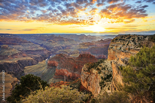 Horizontal view of famous Grand Canyon at sunrise