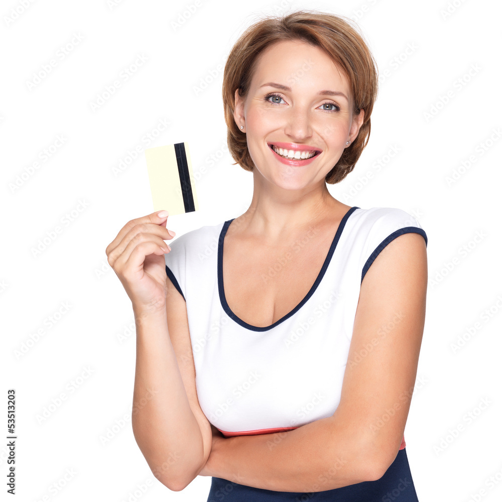 Portrait of a beautiful happy woman with credit card Portrait of a beautiful happy woman with credit card