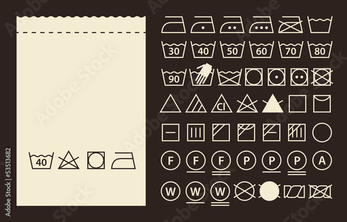 Textile label and washing symbols (laundry icons)