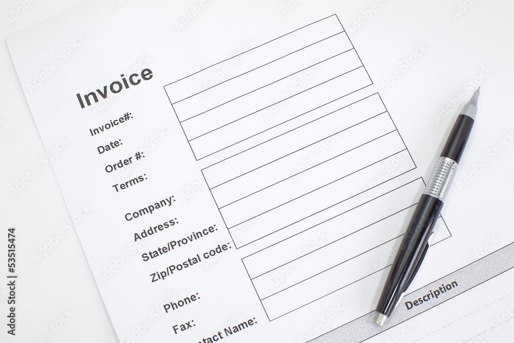 Close-up on invoice letters and pen Close-up on invoice letters and pen