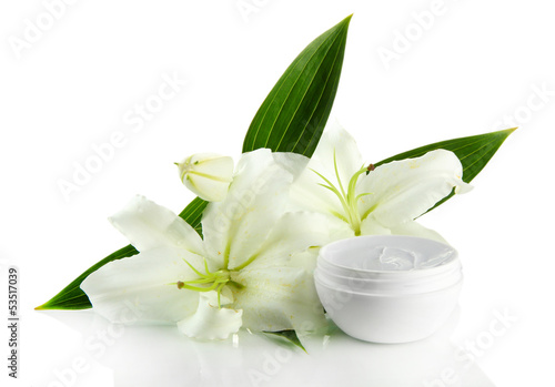 Fototapeta Naklejka Na Ścianę i Meble -  Cosmetic cream and beautiful lily, isolated on white