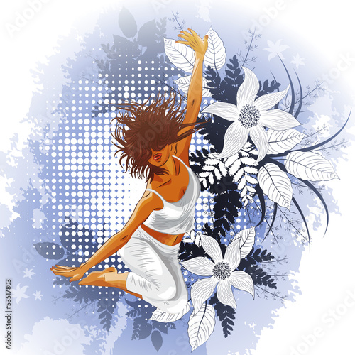 Abstract floral background with dancing girl