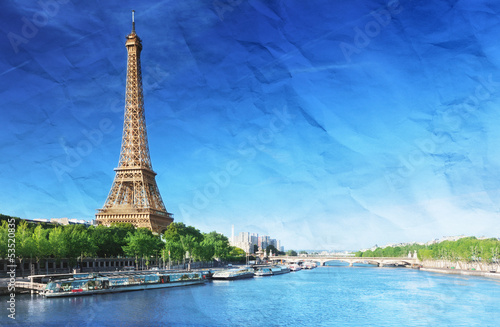 grunge image of Eiffel tower in Paris