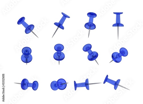 12 Realistic Thumbtacks - BLUE Set (Translucent Plastic)