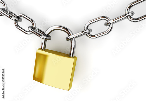 3d padlock and chain isolated