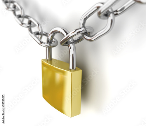 3d padlock and chain isolated photo