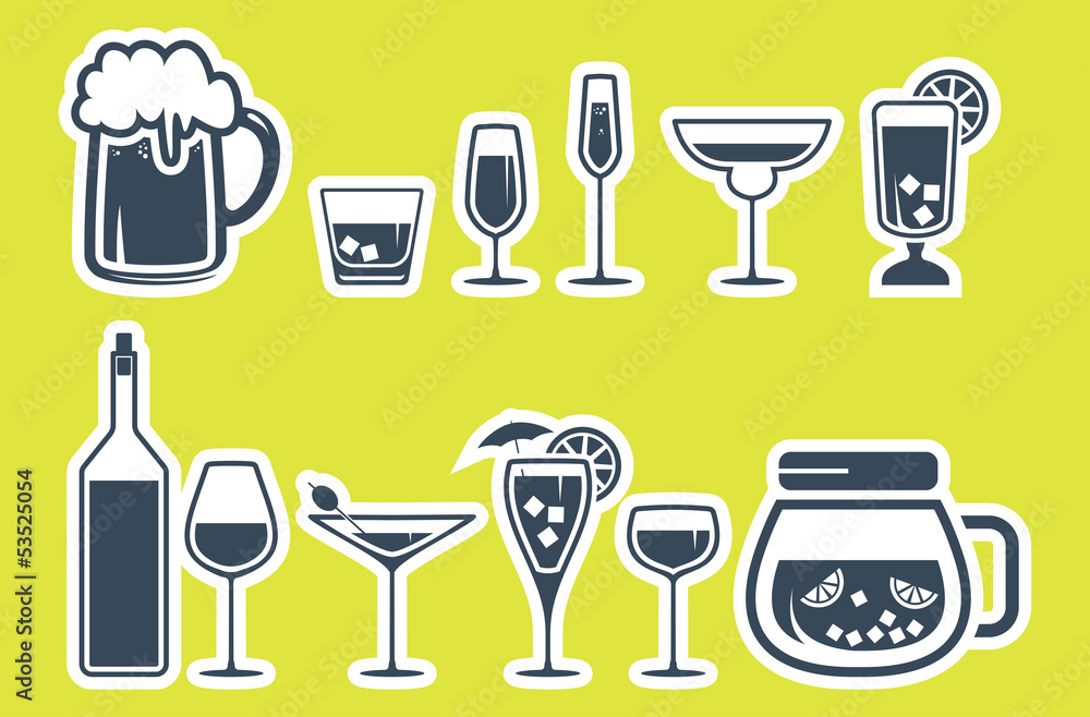 Drink alcohol beverage icons set Drink alcohol beverage icons set