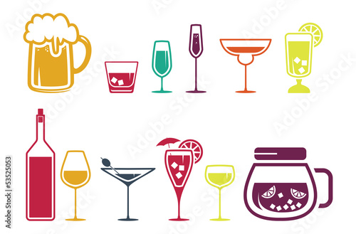 Drink alcohol beverage icons set