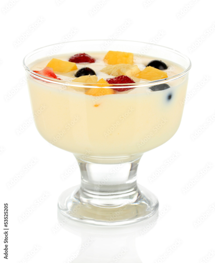 Delicious yogurt with fruit isolated on white Delicious yogurt with fruit isolated on white