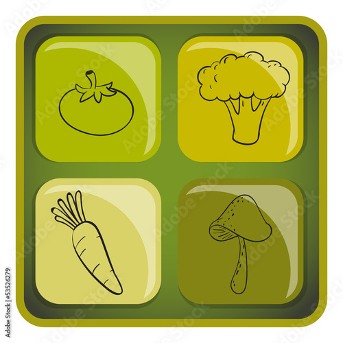 A cube with doodle images of vegetables