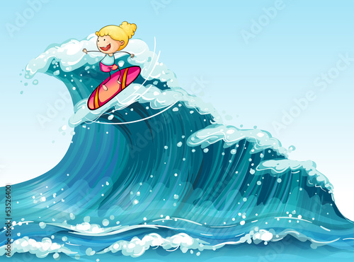 A brave female surfer