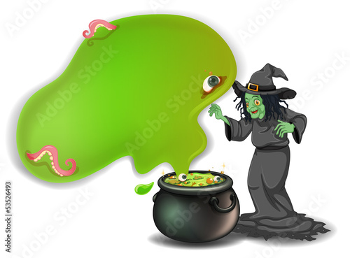 A scary witch with a magical pot