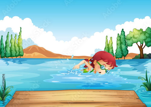 A girl swimming at the sea