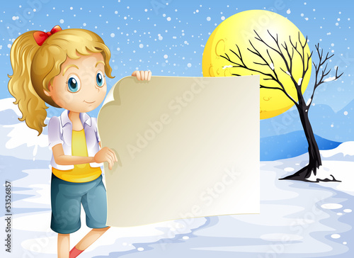 A girl holding an empty signage