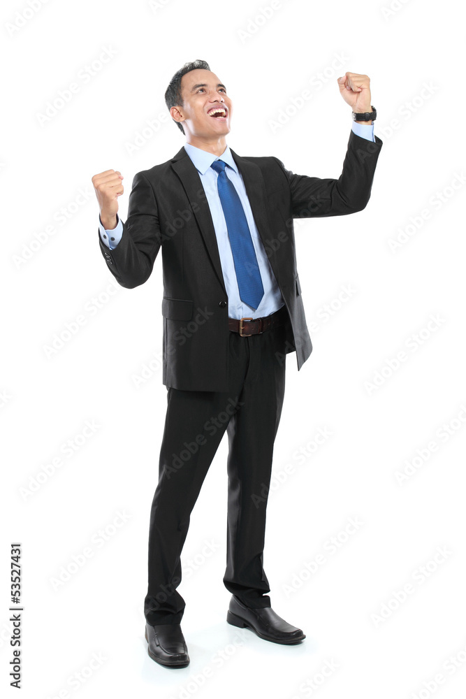 Full body of very happy successful gesturing businessman Full body of very happy successful gesturing businessman