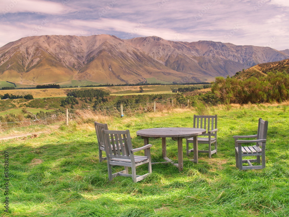 Cozy picnic place in the wilderness of New Zealand