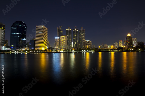 Photography Modern business area at twilight in Bangkok, Thailand
