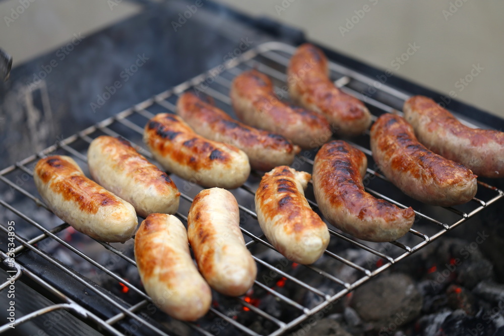 Sausages on grill