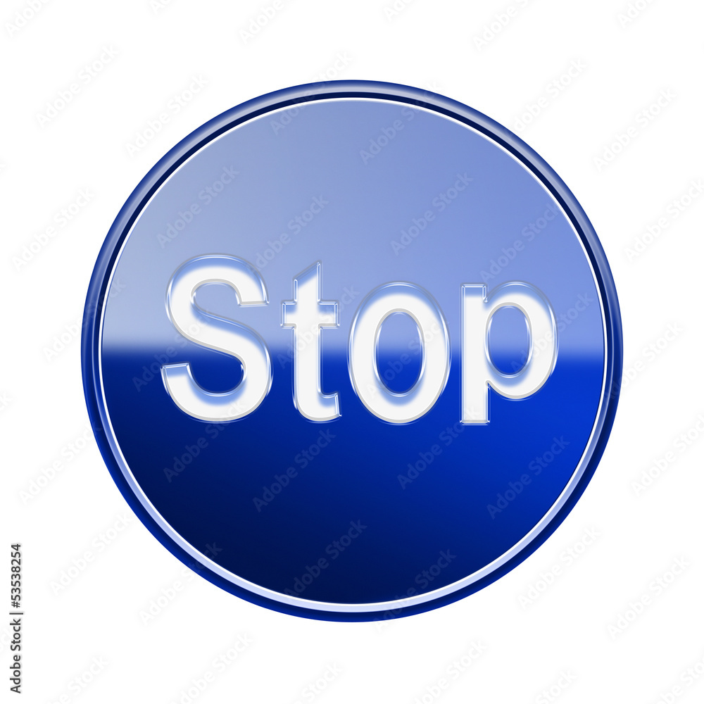 Stop icon glossy blue, isolated on white background Stop icon glossy blue, isolated on white background