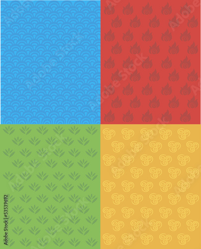 set of 4 patterns.The Four Elements of nature