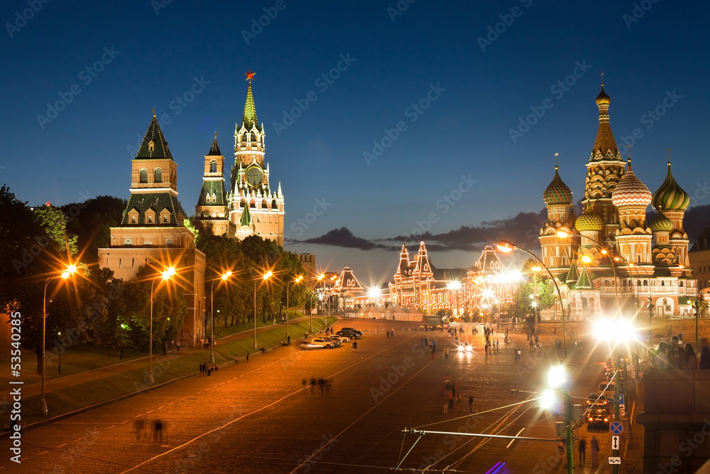 Red square and St. Basil cathedral at night