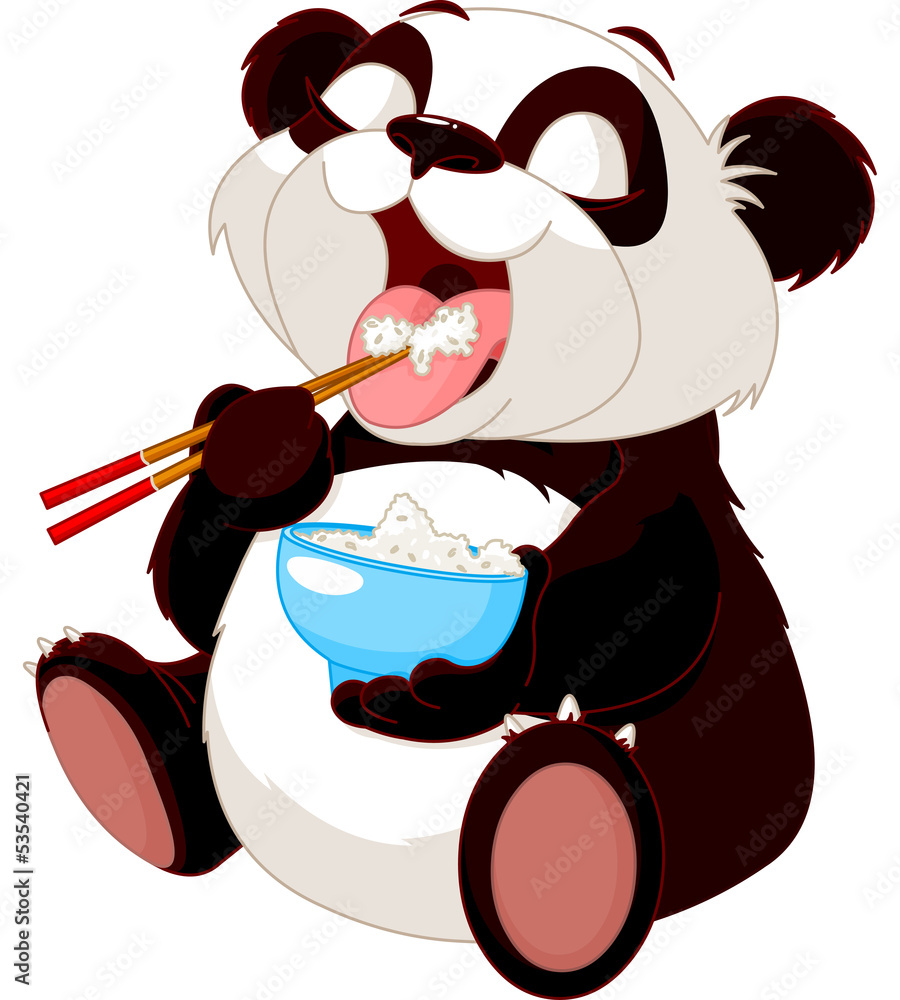 Obraz premium Cute panda eating rice