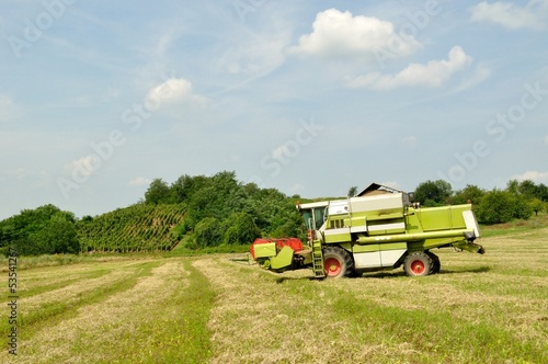 Combine harvester finished the harvesting in the wheat field