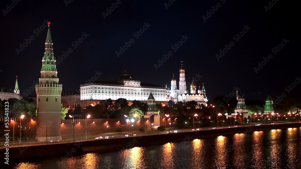 View of the Kremlin embankment at night in Moscow View of the Kremlin embankment at night in Moscow