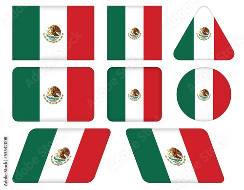 set of buttons with flag of Mexico