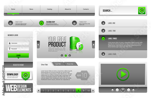 Modern Clean Website Design Elements Grey Green Gray