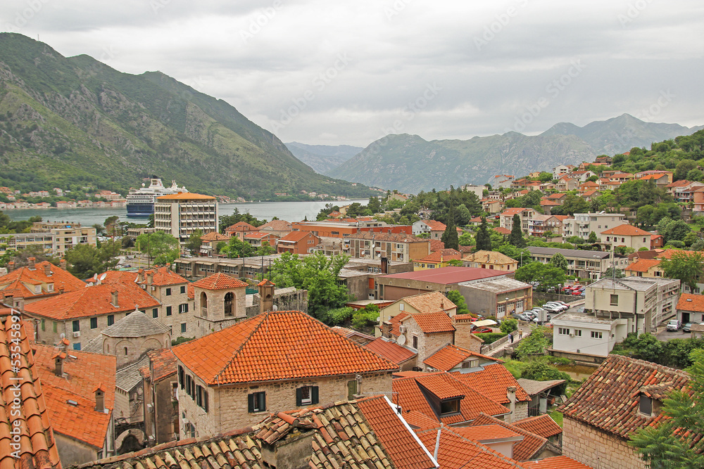 tiled roofs of the buildings in Kotor