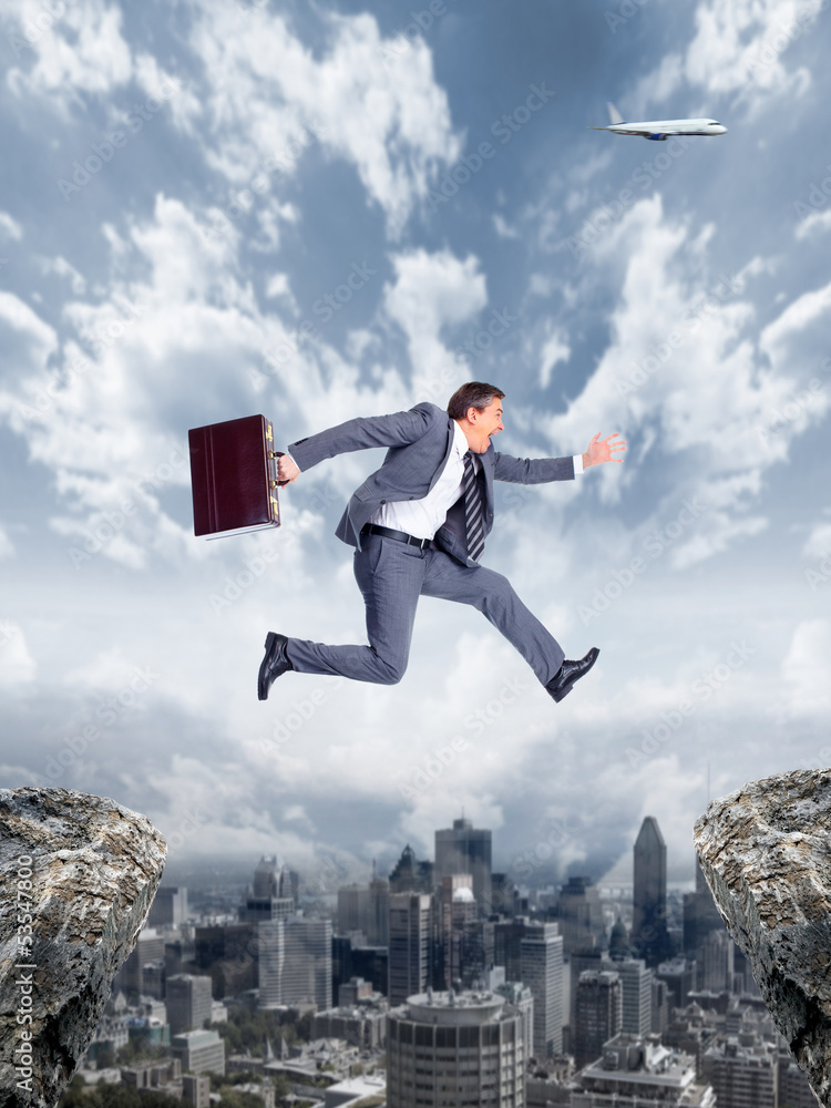 Businessman running to the goal.