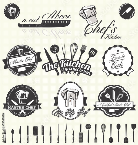 Vector Set  Retro Style Master Chef Labels and Icons