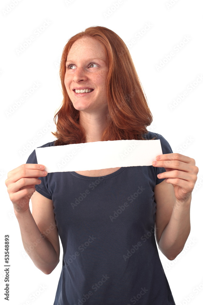 Smiling Woman with a Label Smiling Woman with a Label