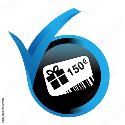 carte cadeau 150 euros sur bouton validé bleu