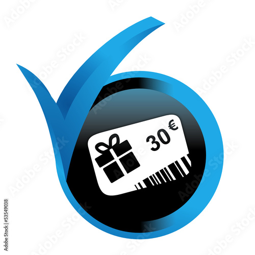 carte cadeau 30 euros sur bouton validé bleu
